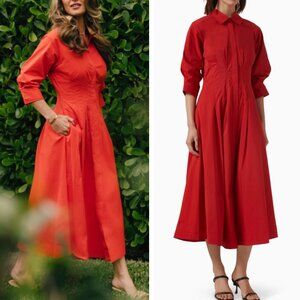 NEW Simkhai The Jazz Midi Dress - Red Lipstick Cotton Shirt Dress